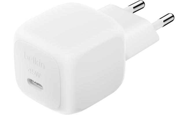 Belkin BoostCharge Compact 45W USB-C PD Fast Charging AC Charger for All iPhone 16 and iPhone 15 Models Samsung Galaxy S25, iPad, AirPods, and More - White